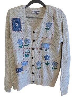 Floral Patchwork Button-Up Cardigan Sweater Beige grannycore cottagecore